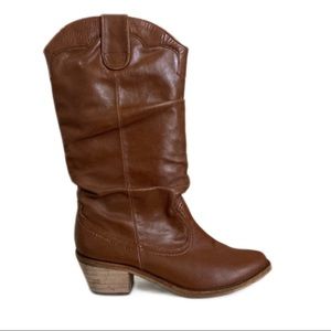 Steve Madden 7.5 slouchy Leather cowboy boots calf height saddle brown